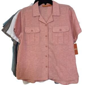 NWT Reel Legends Large Terra Cotta Button Up Linen Cotton Shirt W Breast Pockets